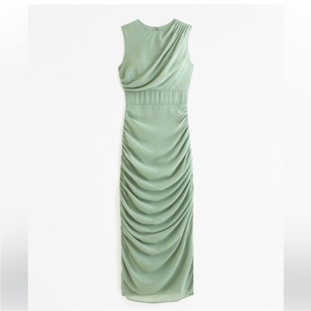 NWT Abercrombie & Fitch A&F Draped Sheer Waist Maxi Dress Green XS - Picture 6 of 8